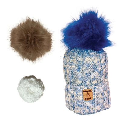 Bonnet BEANIE-BEAR® Bleu/Blanc - 3 pompons