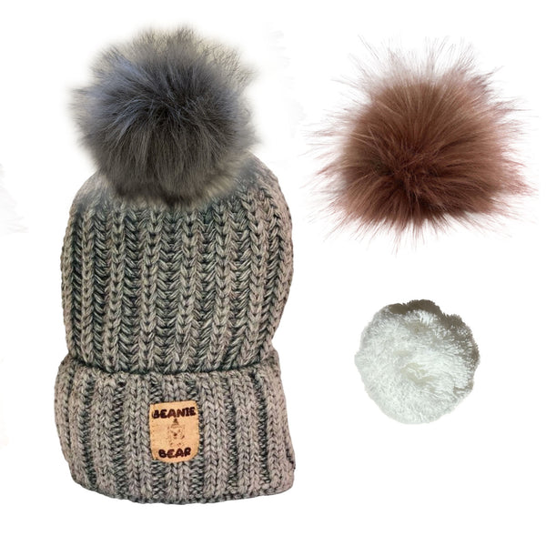 Bonnet BEANIE-BEAR® Gris -  3 pompons