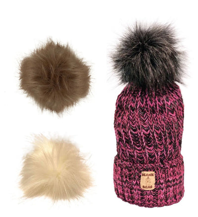 Bonnet BEANIE-BEAR® Rose/Noir - 3 pompons