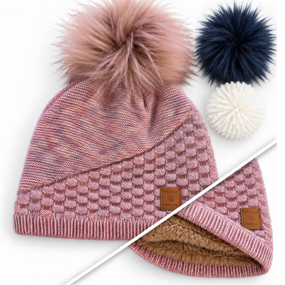 Bonnet BEANIE-BEAR® Rose chiné 3 pompons