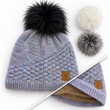 Bonnet BEANIE-BEAR® Bleu Chiné/rose 3 pompons