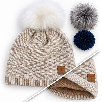 Bonnet BEANIE-BEAR® Crème chiné 3 pompons