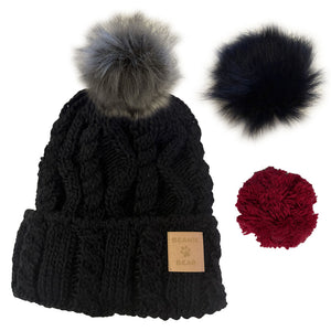 Bonnet BEANIE-BEAR® Noir - 3 pompons
