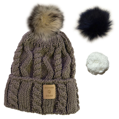 Bonnet BEANIE-BEAR® Beige foncé - 3 pompons