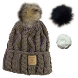 Bonnet BEANIE-BEAR® Beige foncé - 3 pompons