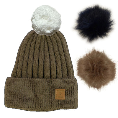 Bonnet ENFANT Beanie Bear® BEIGE Foncé - 3 pompons