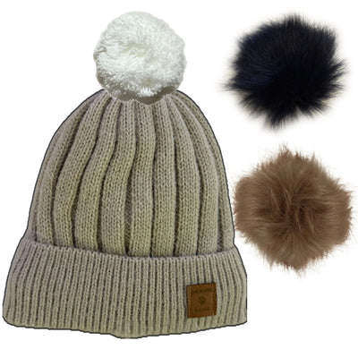 Bonnet ENFANT Beanie Bear® Beige crème - 3 pompons