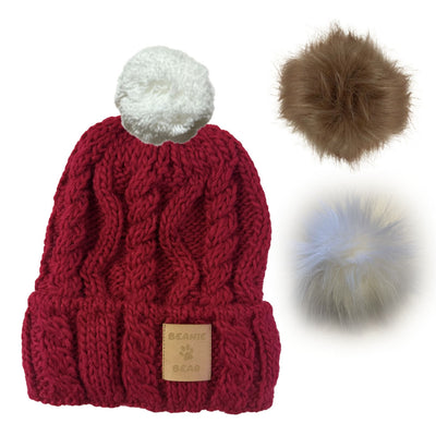 Bonnet ENFANT Beanie Bear® Rouge - 3 pompons