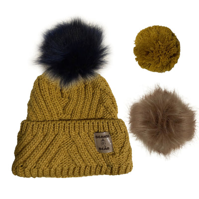 Bonnet BEANIE-BEAR® Moutarde - 3 pompons