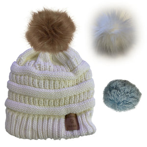 Bonnet BEANIE-BEAR® Blanc/Satin - 3 pompons