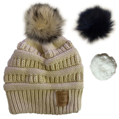 Bonnet BEANIE-BEAR® Crème/Satin - 3 pompons