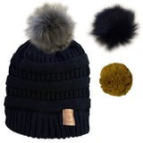 Bonnet BEANIE-BEAR® Noir/Satin - 3 pompons