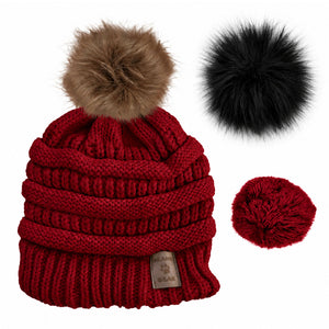 Bonnet BEANIE-BEAR® Rouge/Satin - 3 pompons