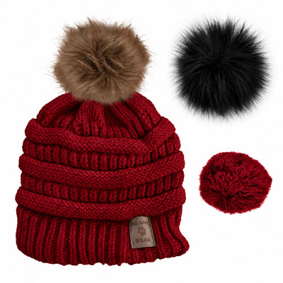 Bonnet BEANIE-BEAR® Rouge/Satin - 3 pompons