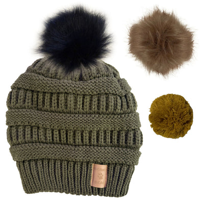 Bonnet BEANIE-BEAR® Vert/Satin - 3 pompons