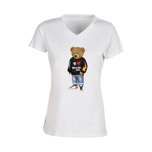 T-shirt col V - femme - BEAR 18 - BLANC