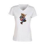 T-shirt Femme-Col V-BEAR 26-BLANC/NOIR/ROSE