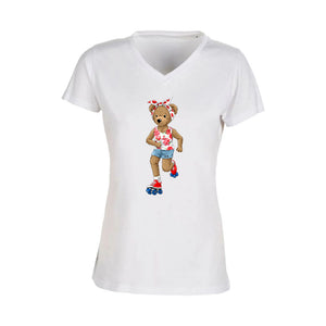 T-shirt col V - femme - BEAR 08 - BLANC