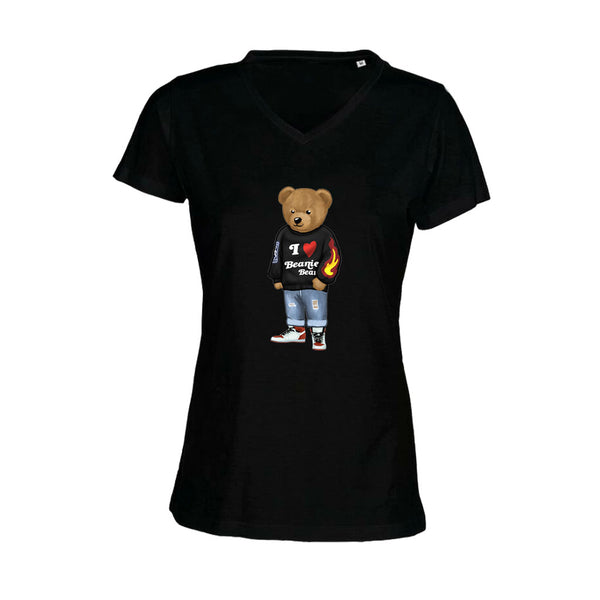 T-shirt col V - femme - BEAR 18 - NOIR