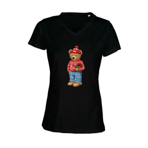 T-shirt col V - femme - BEAR 01 - NOIR