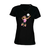 T-shirt Femme-Col V-BEAR 24-BLANC/NOIR/ROSE