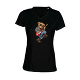 T-shirt Femme-Col V-BEAR 26-BLANC/NOIR/ROSE