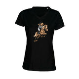 T-shirt Femme-Col V-BEAR 28-BLANC/NOIR/ROSE