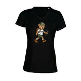 T-shirt Femme-Col V-BEAR 29-BLANC/NOIR/ROSE