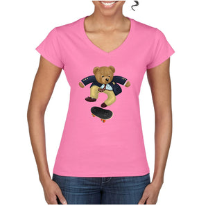 T-shirt col V - femme - BEAR 12 - ROSE