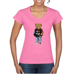 T-shirt col V - femme - BEAR 18 - ROSE