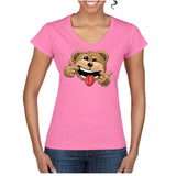 T-shirt col V - femme - BEAR 23 - ROSE