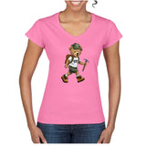 T-shirt Femme-Col V-BEAR 29-BLANC/NOIR/ROSE