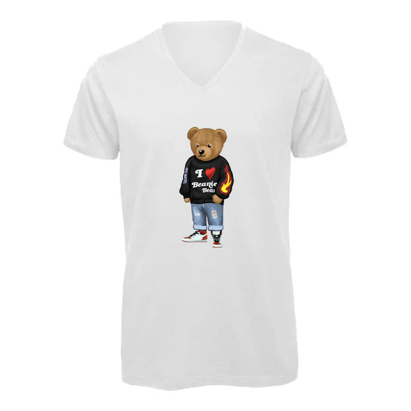 T-shirt col V - homme - BEAR 18 - BLANC