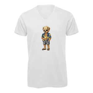 T-shirt Homme-Col V-BEAR 25-BLANC/GRIS/NOIR