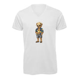 T-shirt Homme-Col V-BEAR 25-BLANC/GRIS/NOIR