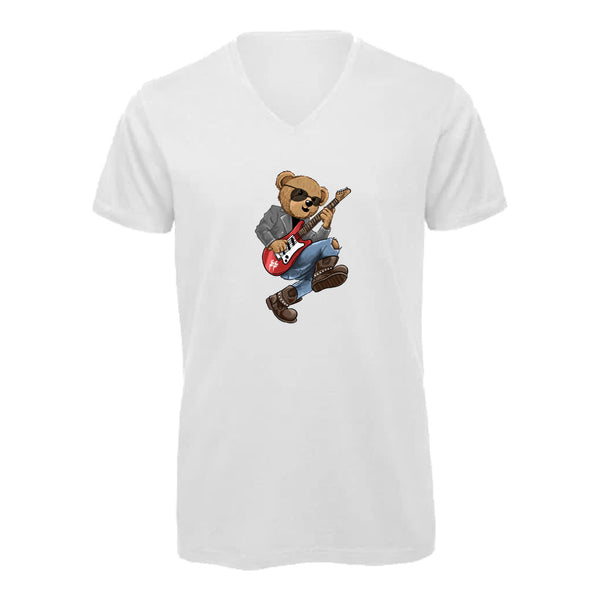 T-shirt Homme-Col V-BEAR 26-BLANC/GRIS/NOIR