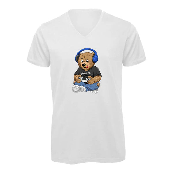 T-shirt Homme-Col V-BEAR 27-BLANC/GRIS/NOIR
