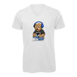 T-shirt Homme-Col V-BEAR 27-BLANC/GRIS/NOIR