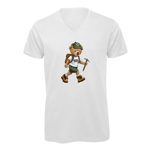 T-shirt Homme-Col V-BEAR 29-BLANC/GRIS/NOIR