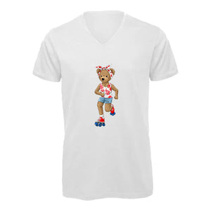 T-shirt col V - homme - BEAR 08 - BLANC