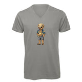 T-shirt Homme-Col V-BEAR 25-BLANC/GRIS/NOIR