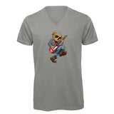 T-shirt Homme-Col V-BEAR 26-BLANC/GRIS/NOIR
